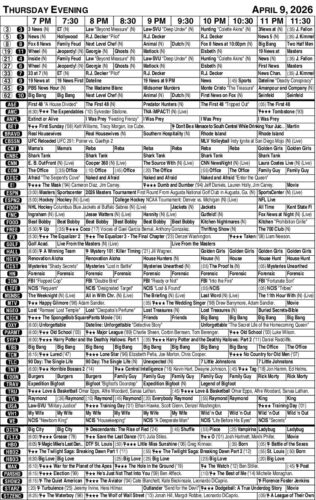 TV listings for April 9